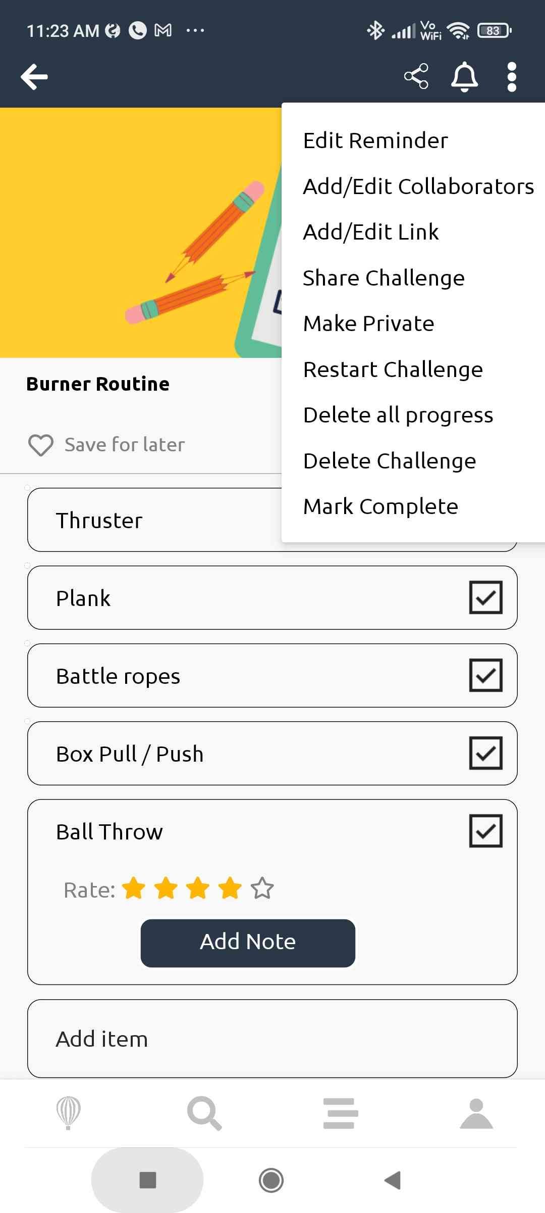 In a list-based challenge, you can write a list of objectives and tick them off as you do them