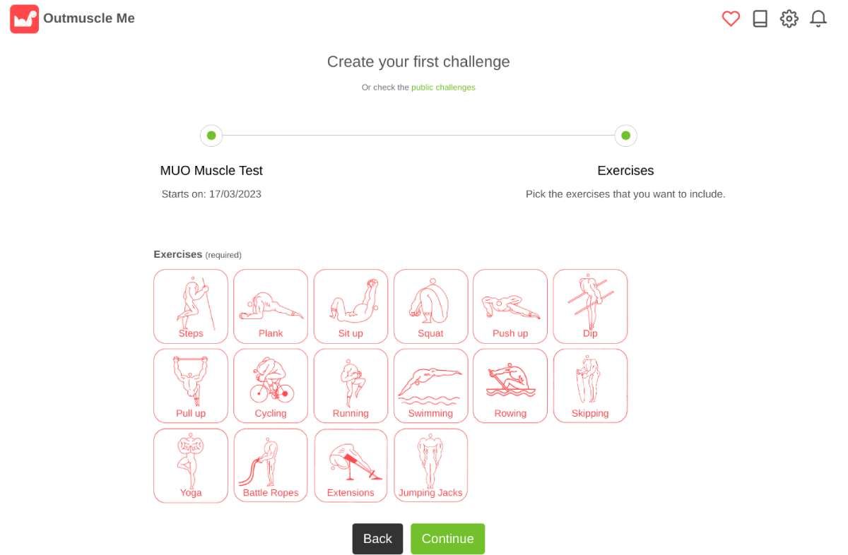 Outmuscle Me has several different exercises that you can compete with your friends in, assigning different points weightage for each type of exercise