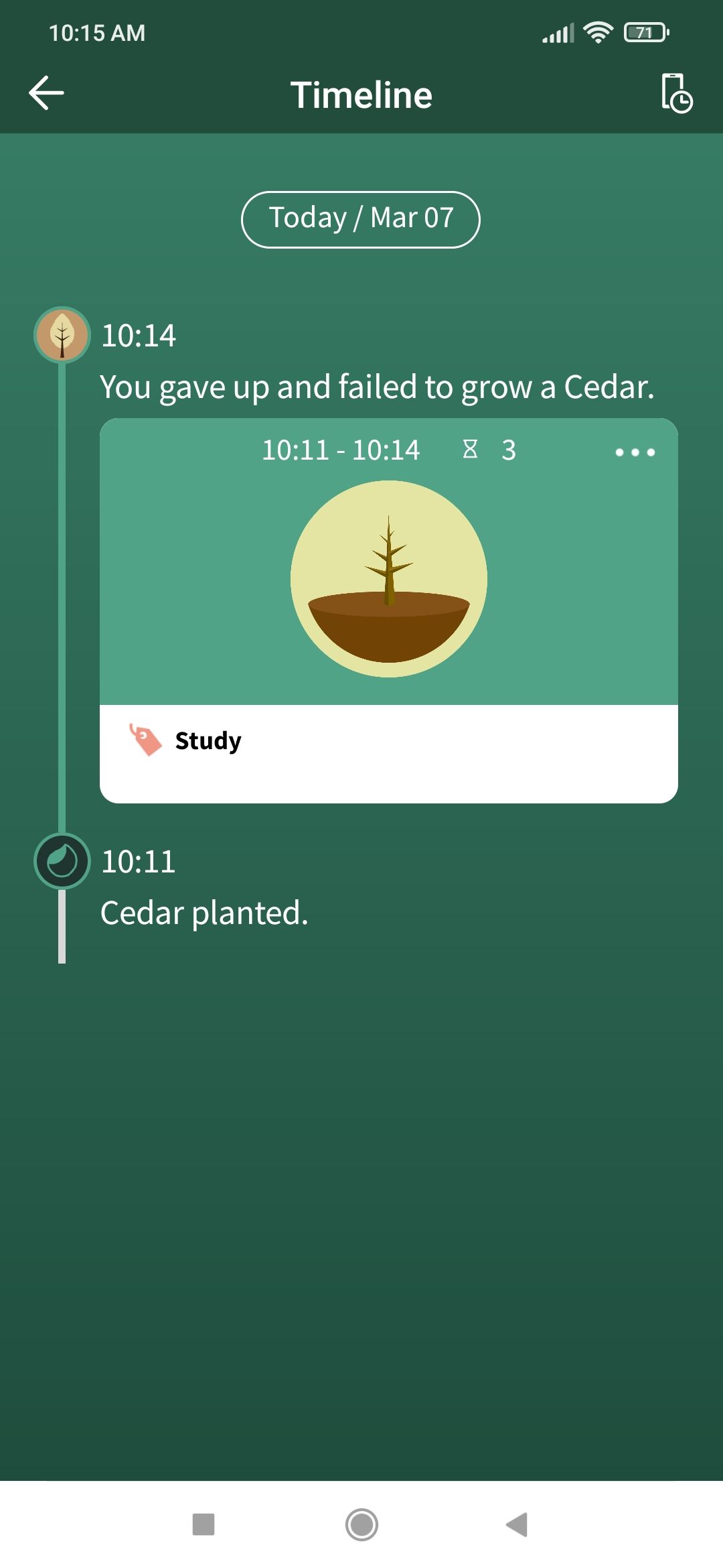 Forest app timeline section
