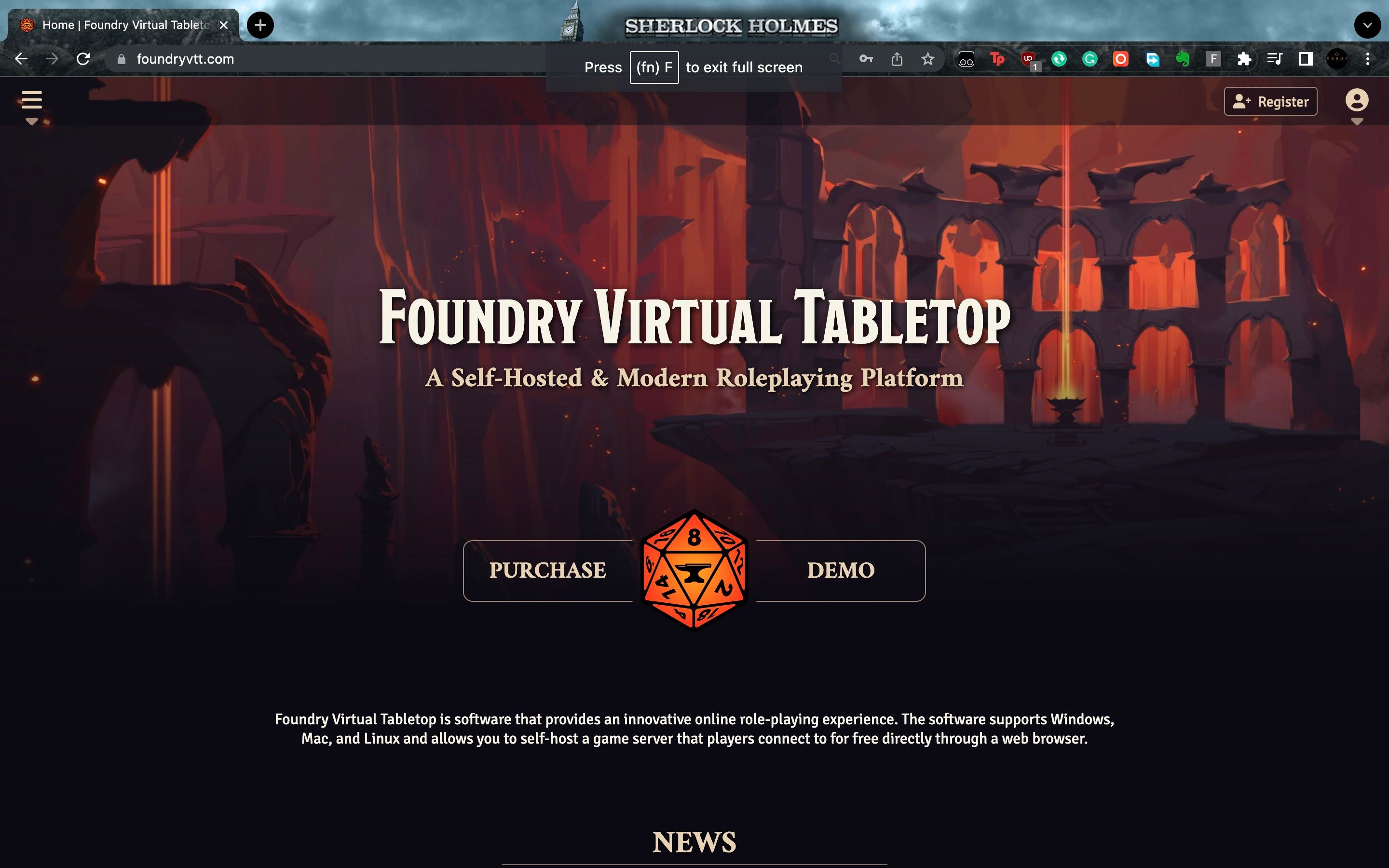 Foundry Virtual Tabletop website home page