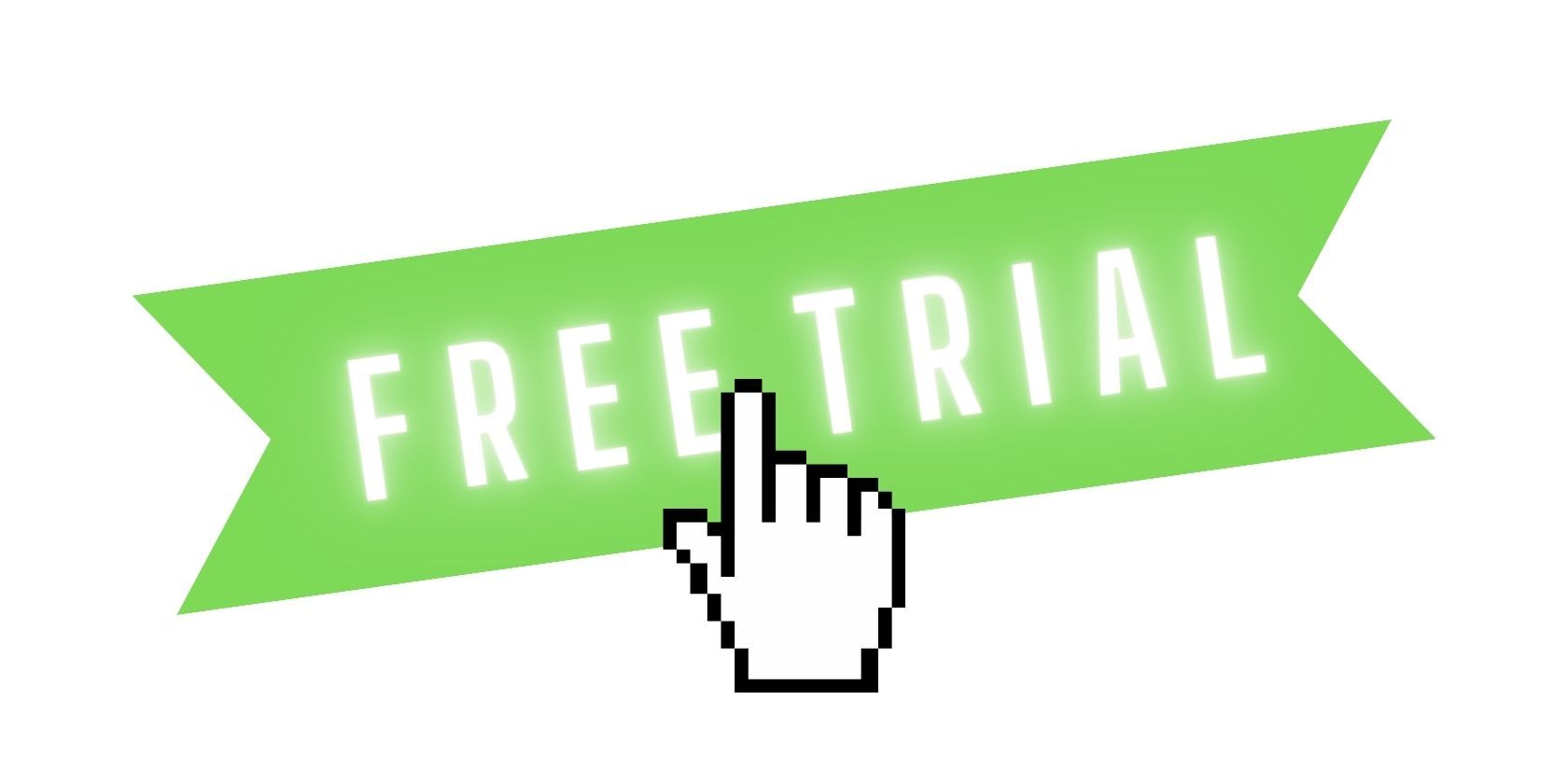 Free trial banner and a mouse pointer on white background 