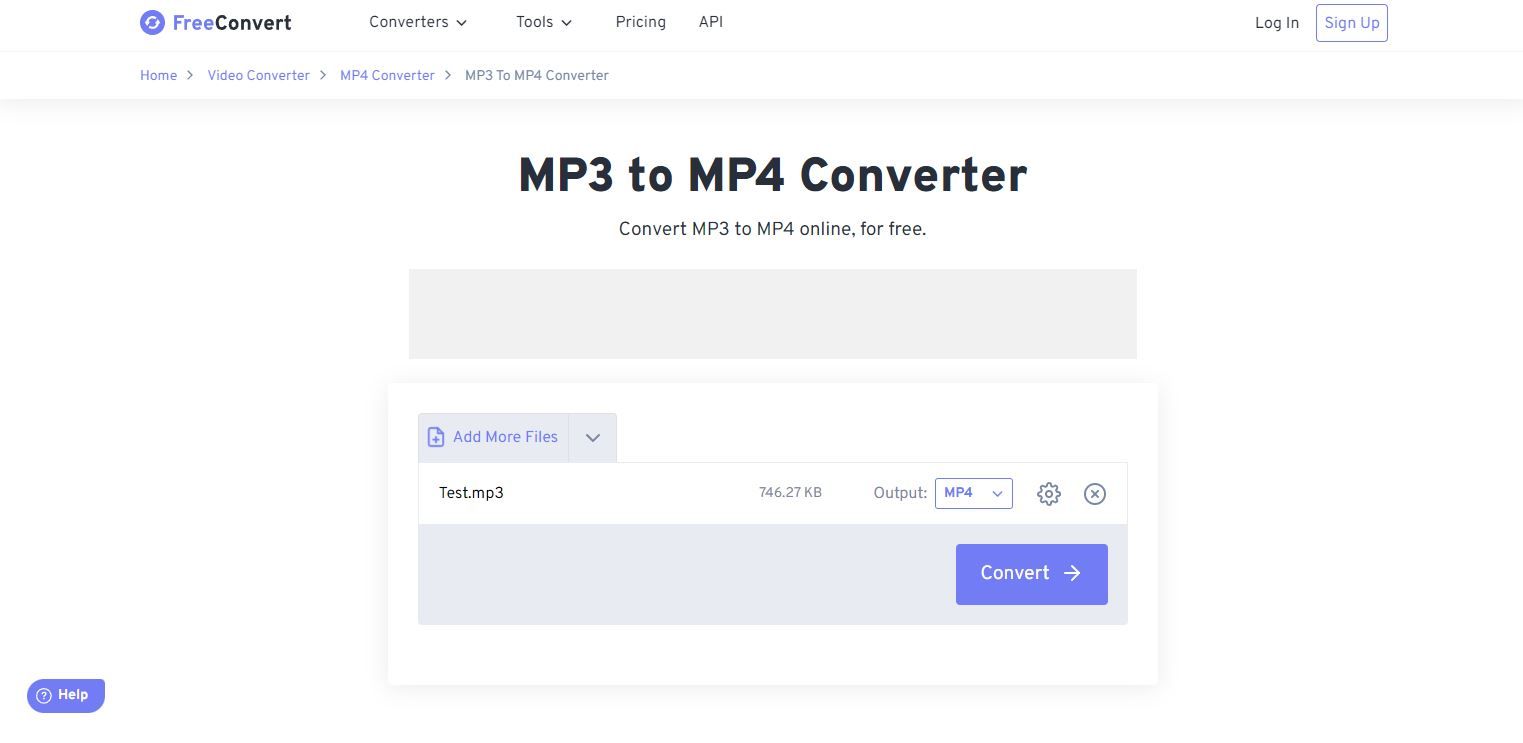 A Screenshot of the FreeConvert Audio to Video Converter Landing Page