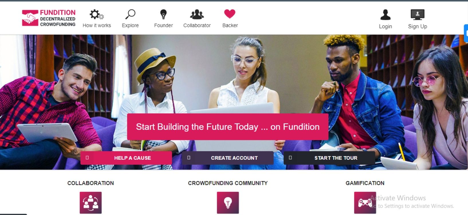 Fundition webpage screenshot