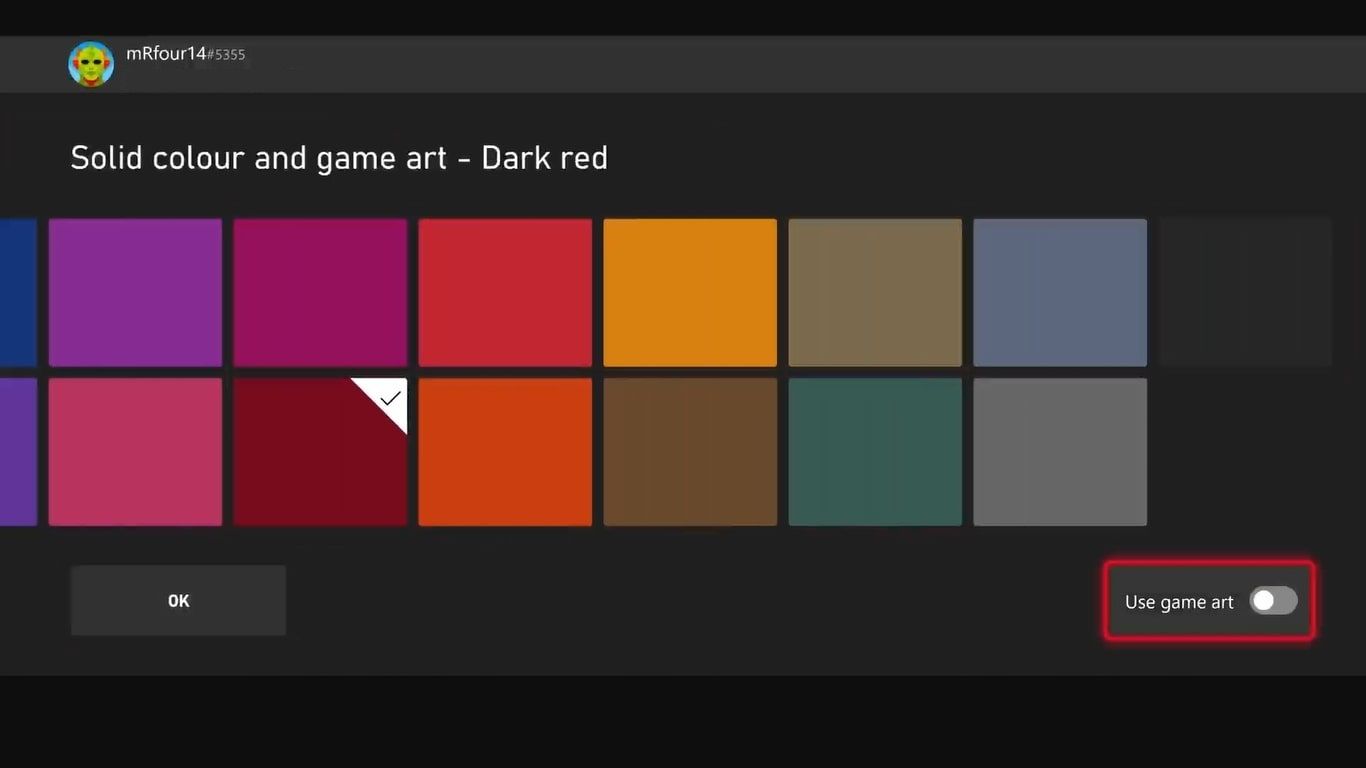 تصویری از گزینه های Xbox Series X برای Solid Color و Game Art با استفاده از Game Art برجسته شده است
