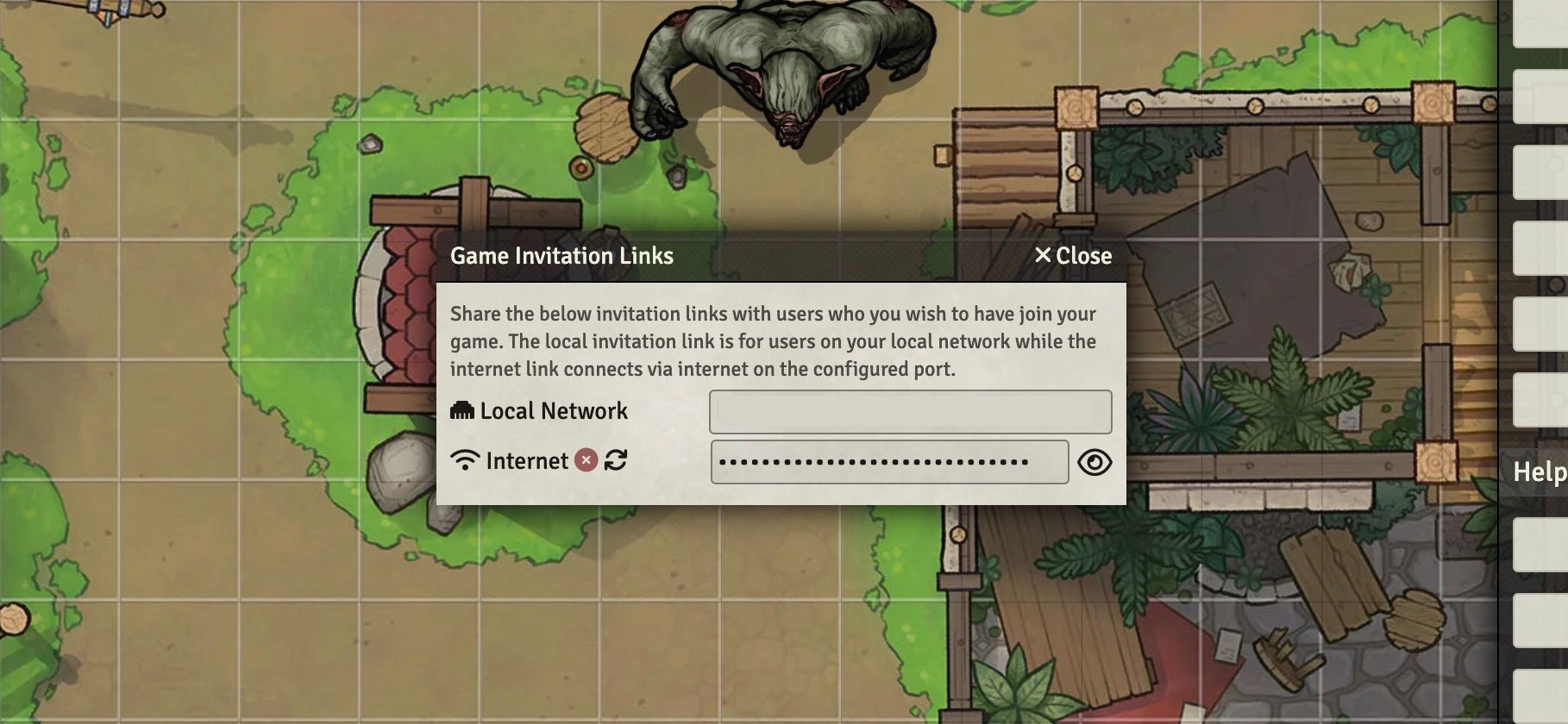 Game-sharing invitation dialogue box in FoundryVtt