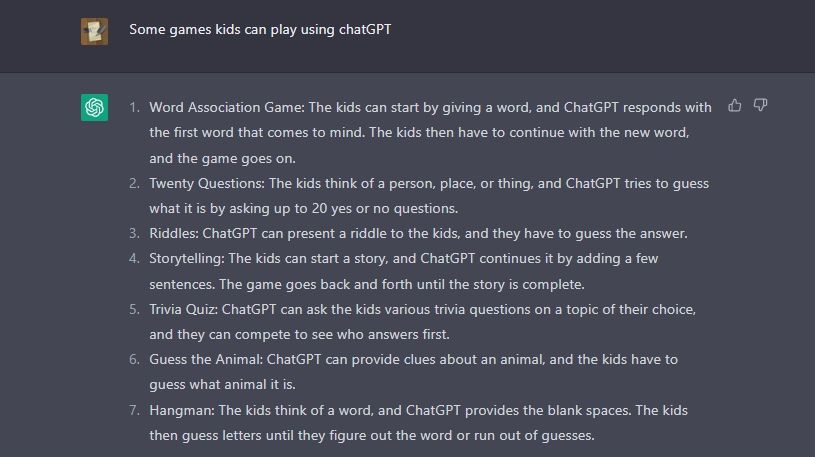 Games kids can play with ChatGPT
