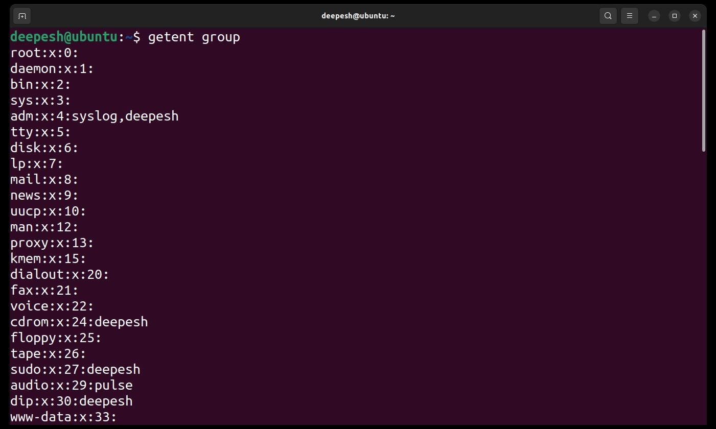 getent group list user groups on linux