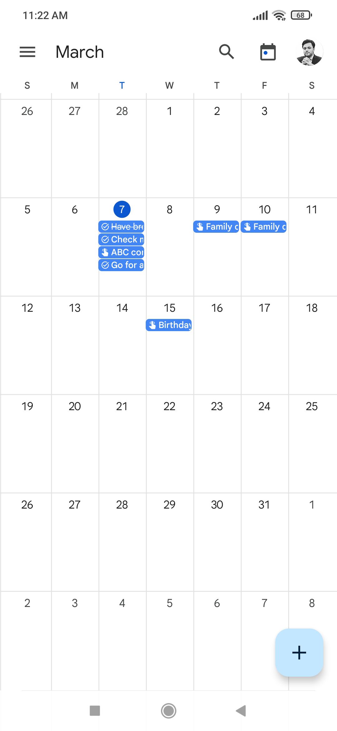 Google Calendar app overall view