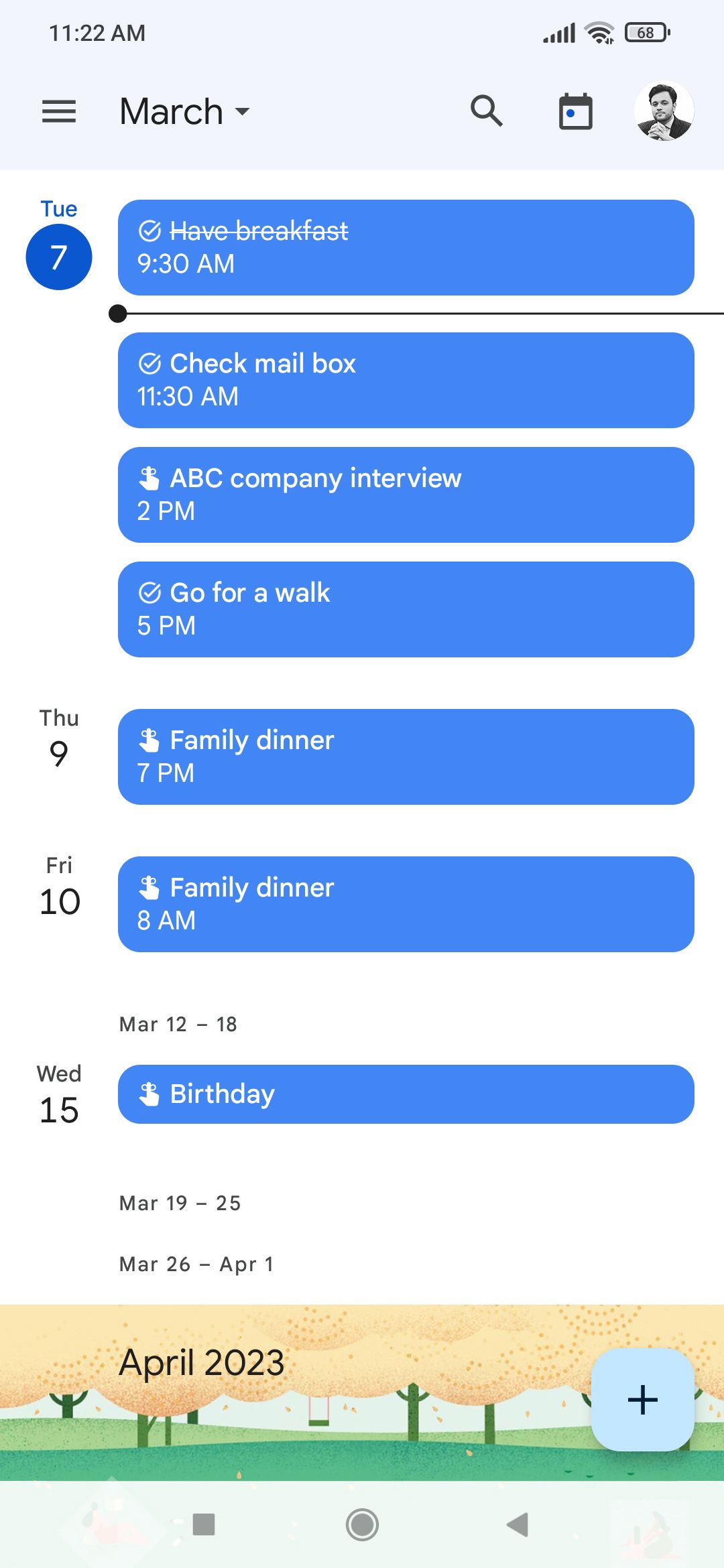 Google Calendar app task list