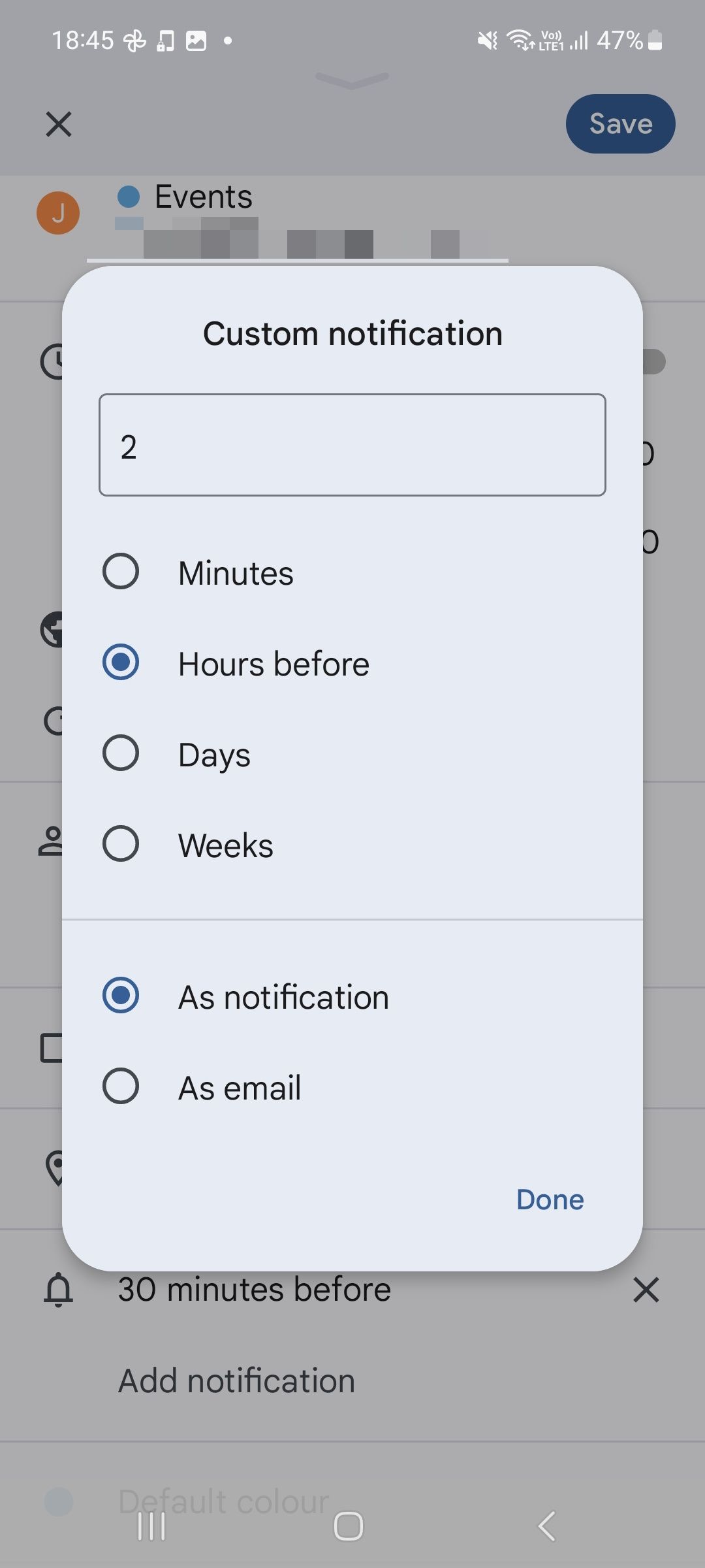 Google Calendar Custom Notification Reminder