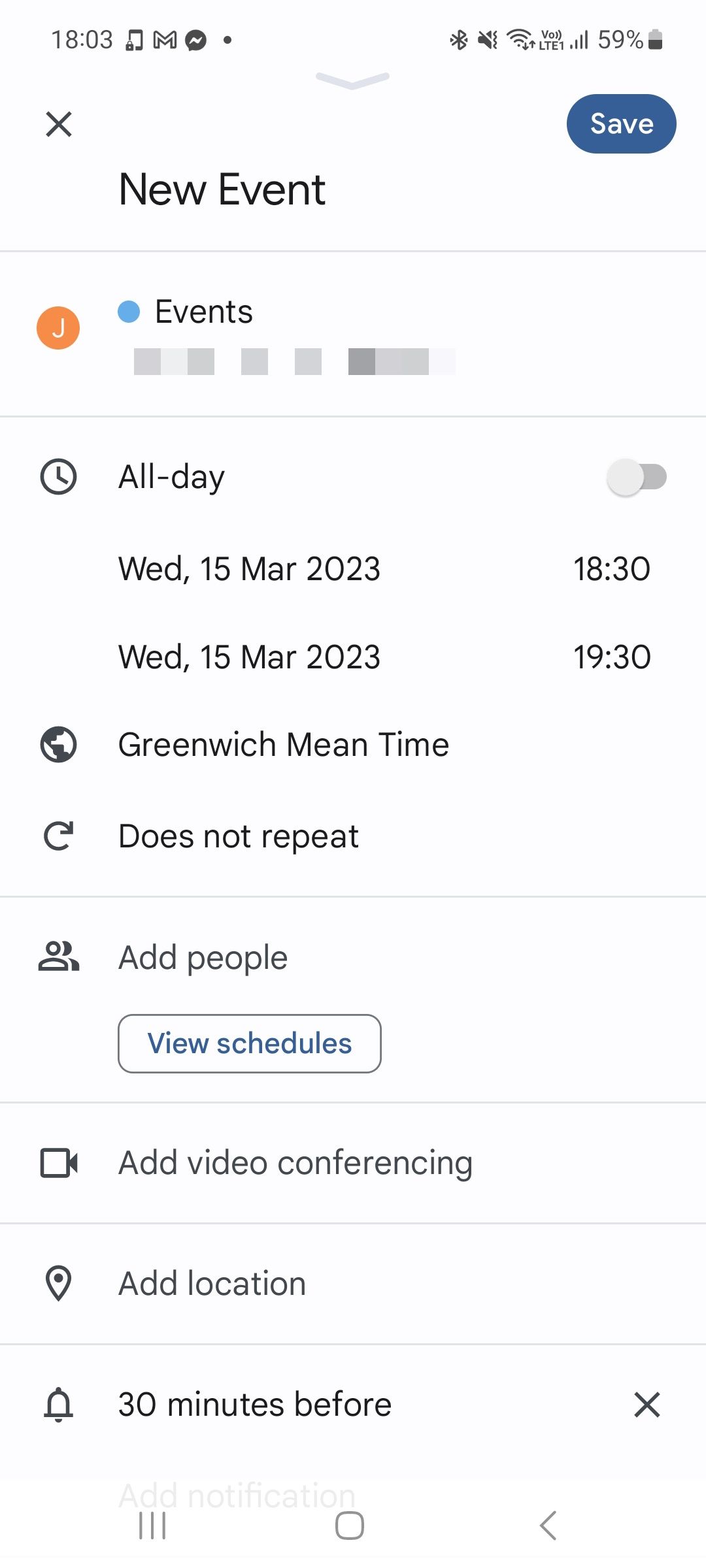 Google Calendar New Event Page