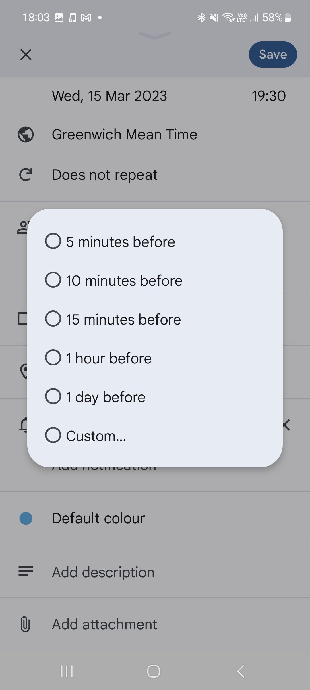 Google Calendar Reminder Preset Options