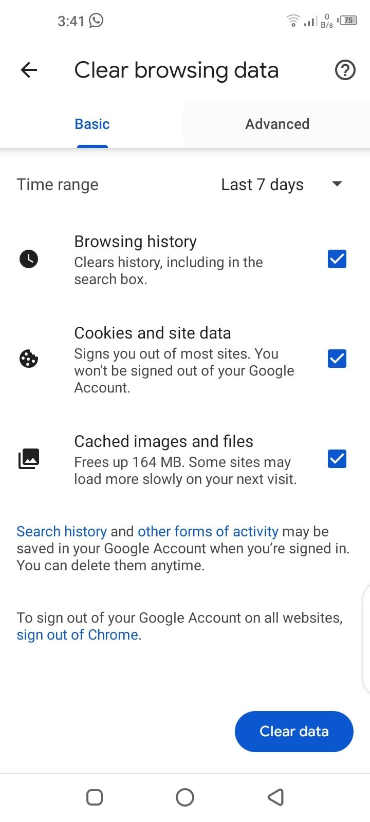 google chrome mobile clear browsing history