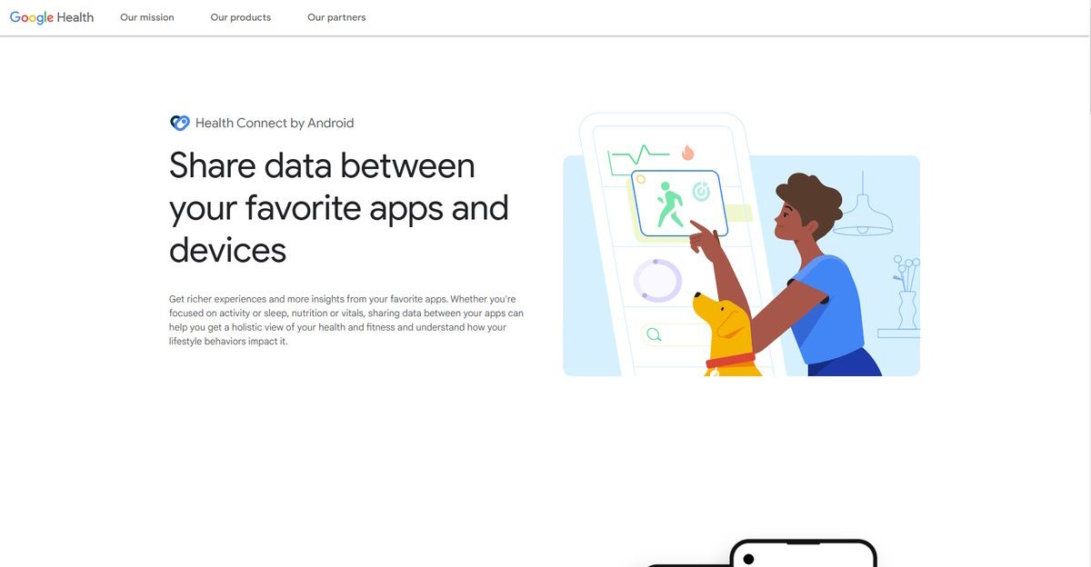 The homepage of Google Health Connect