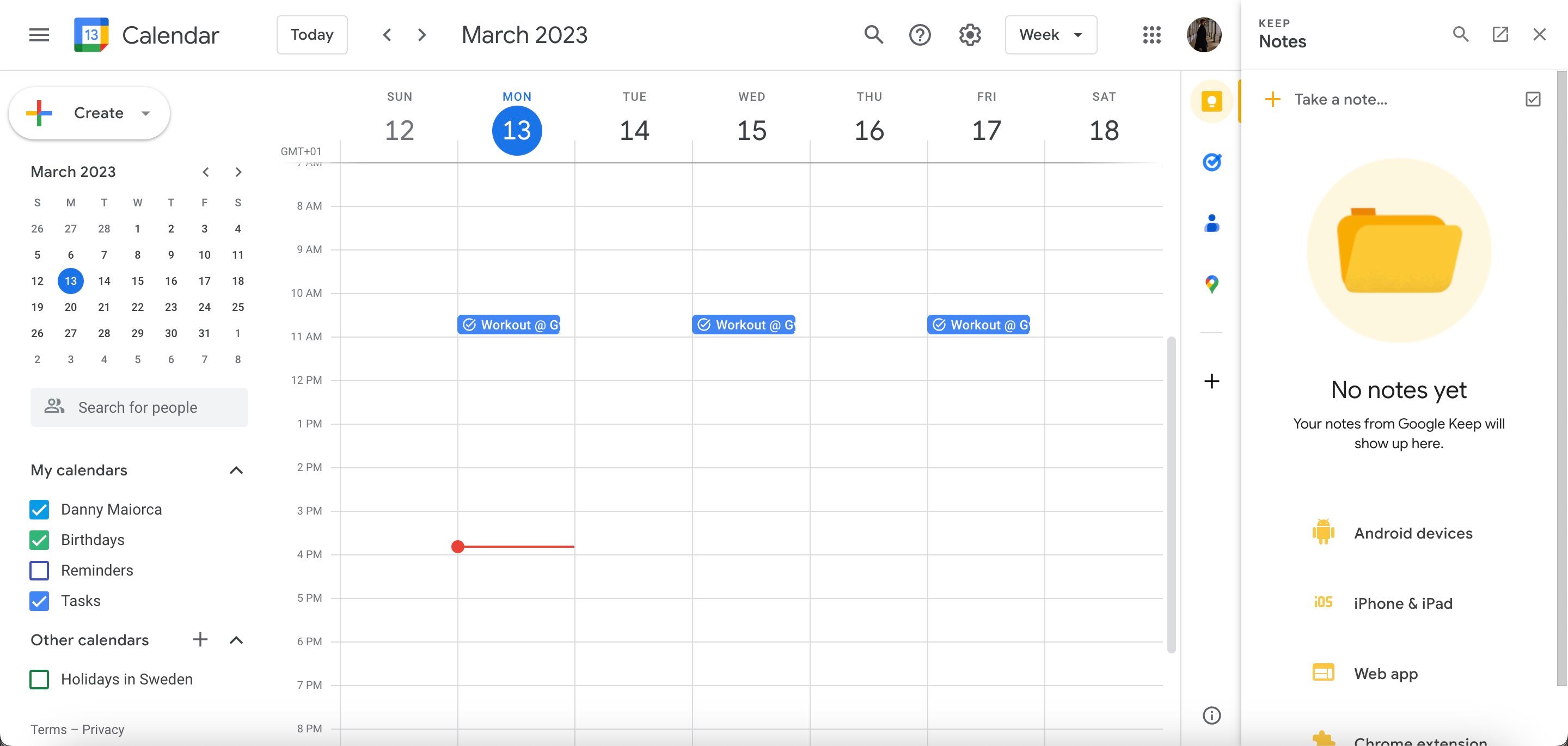 Google Keep di Tangkapan Layar Kalender Google