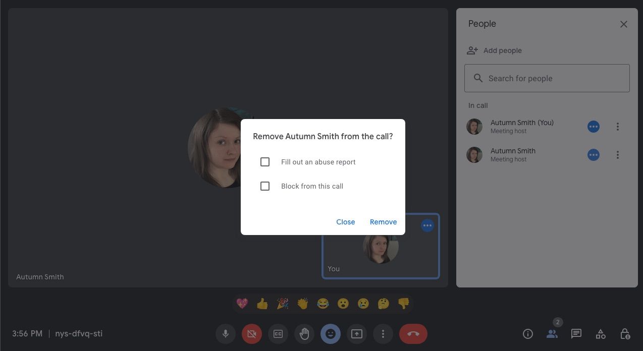 Option to remove meeting attendee in video call app