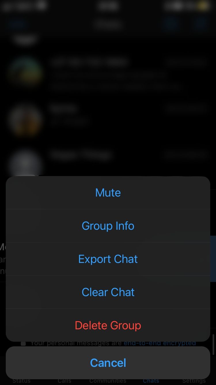 group menu options via swipe left feature on WhatsApp for iOS