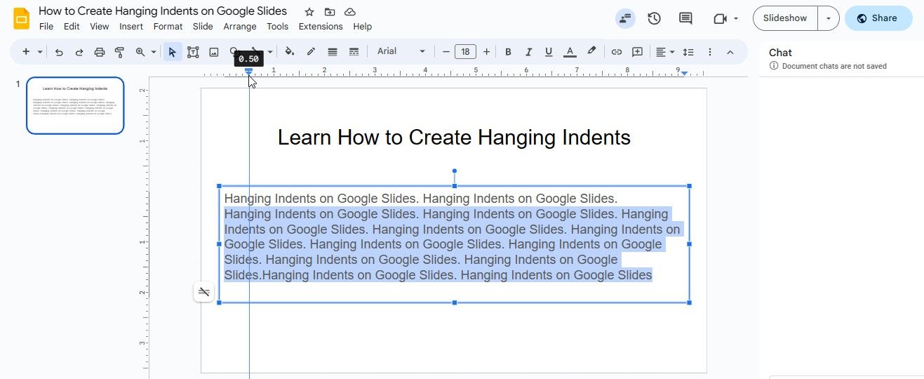 Page Showing the Marker for Indent Spacing in Google Sides