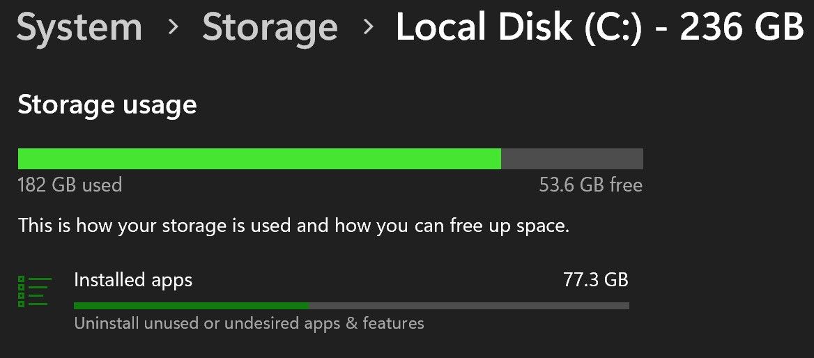 A window showing system storage usage