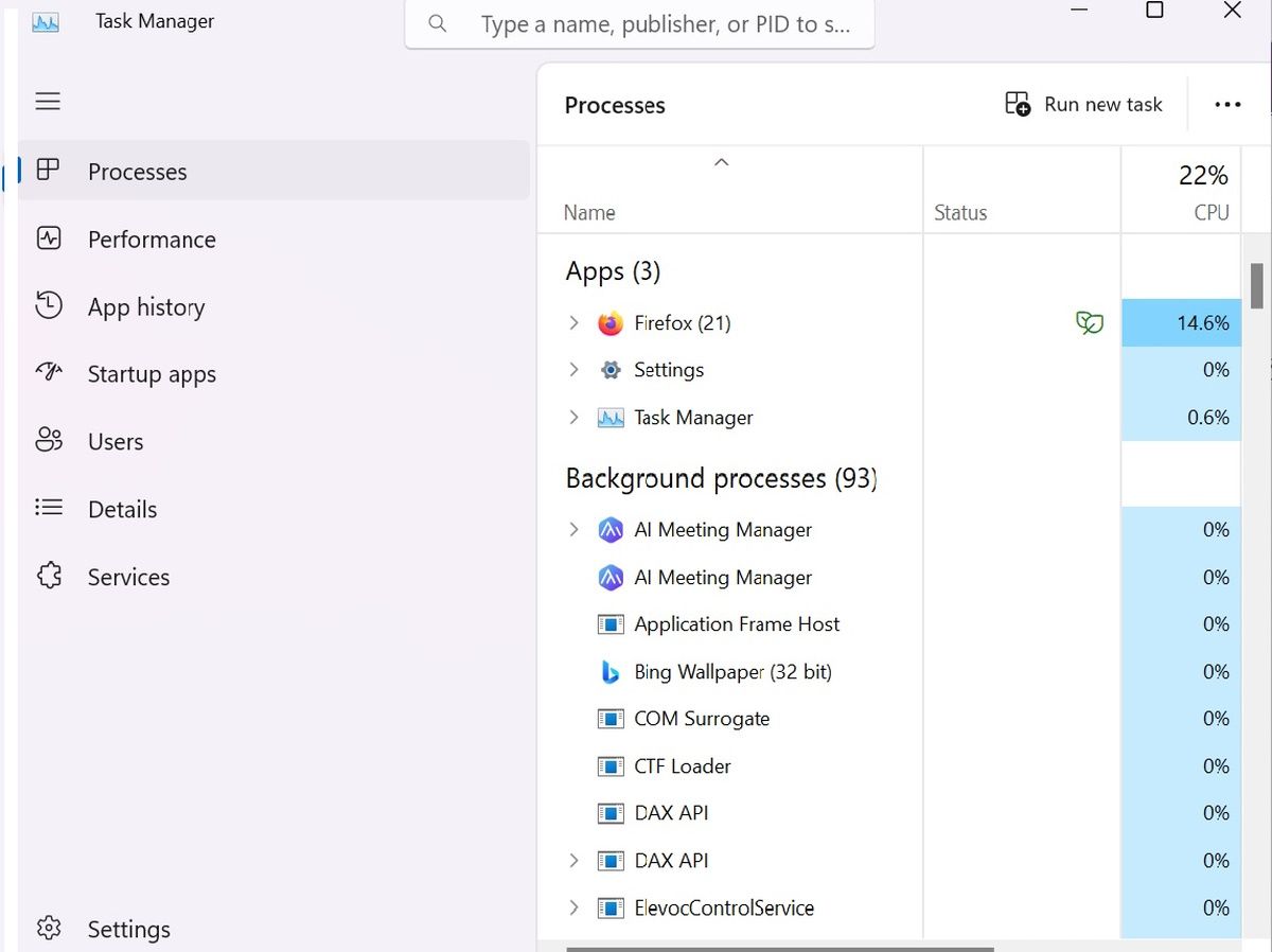 Screenshot of Task Manager Showing Background Processes