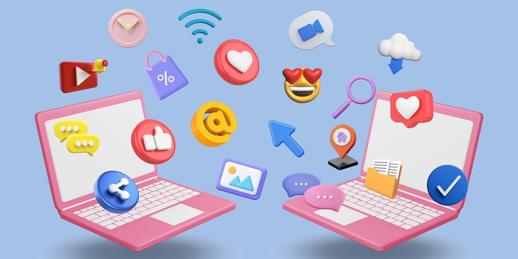 Illustration of two computers and app icons
