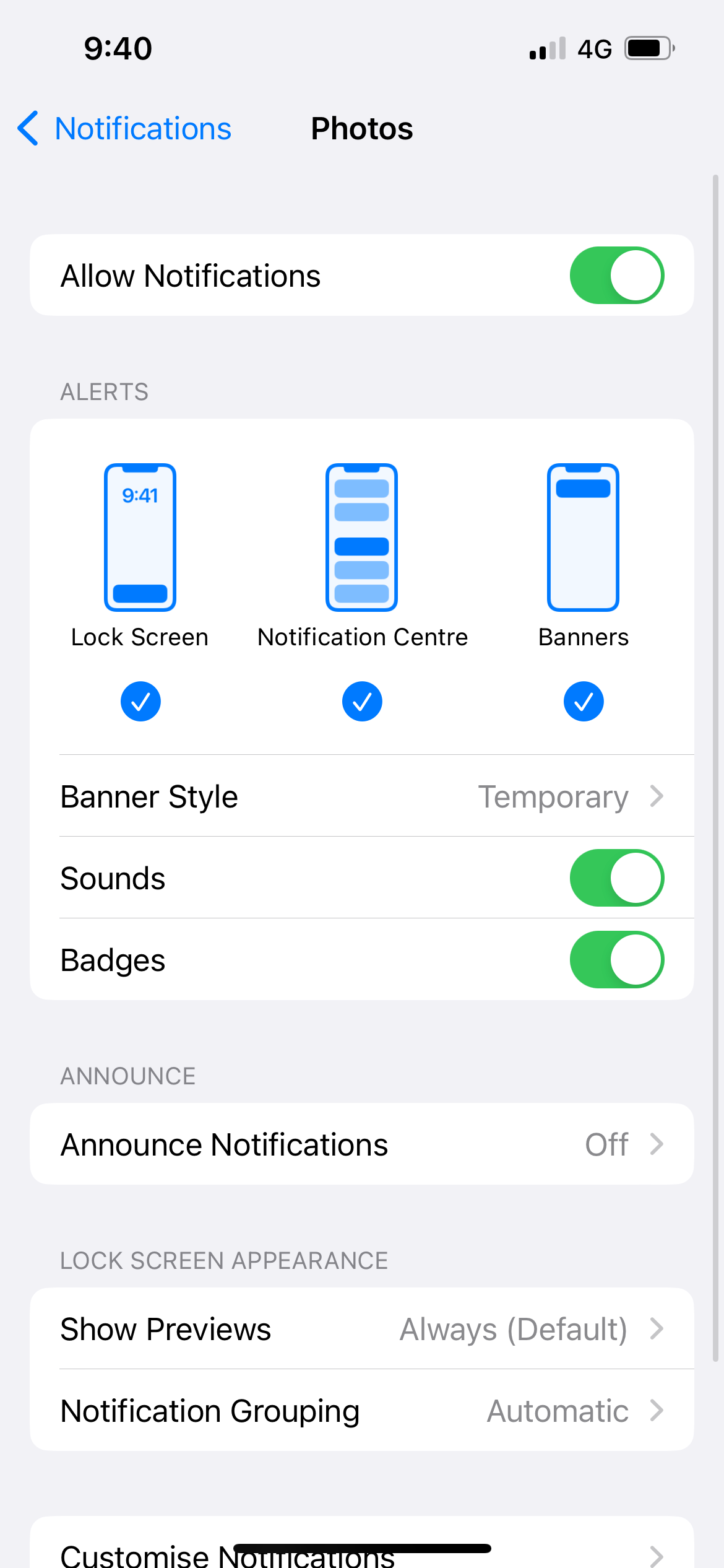 iphone photos app notification settings
