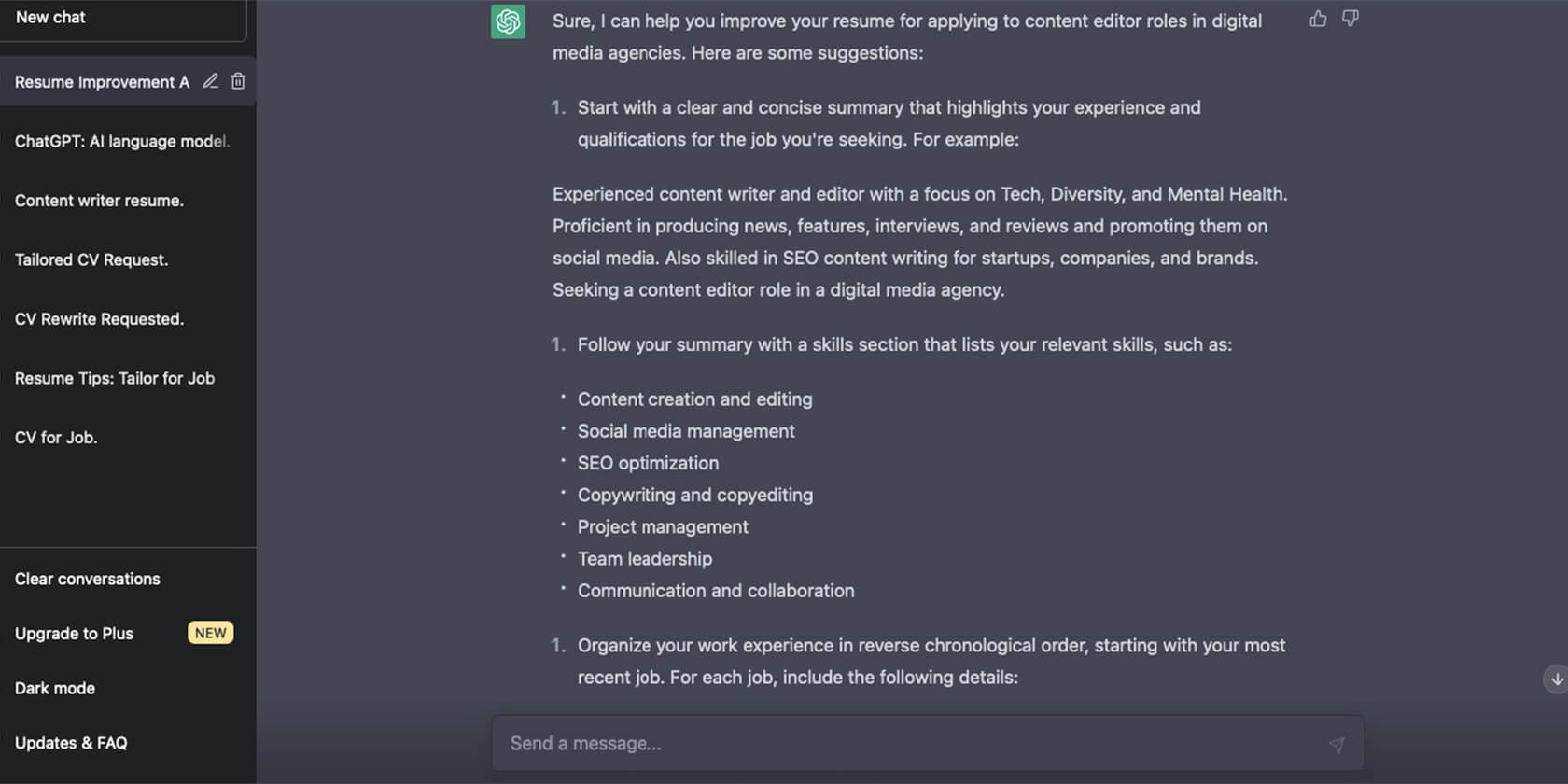 saran perbaikan untuk resume dari ChatGPT