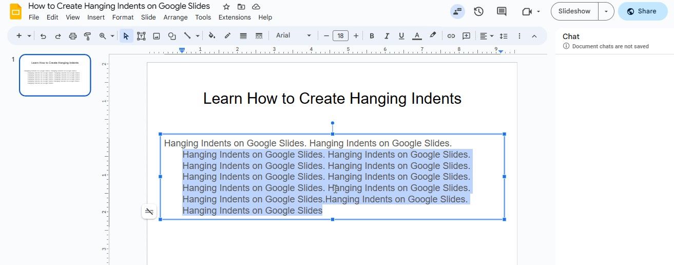 Indented Lines on a Google Slide