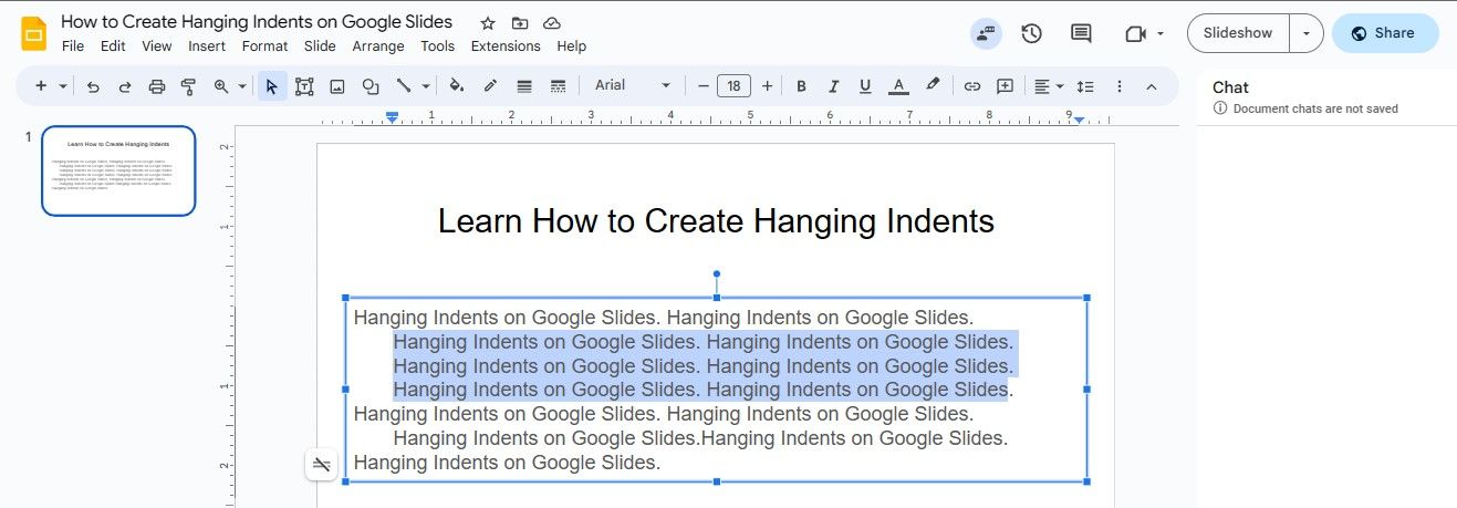 A Google Slide with an Indented Paragraph