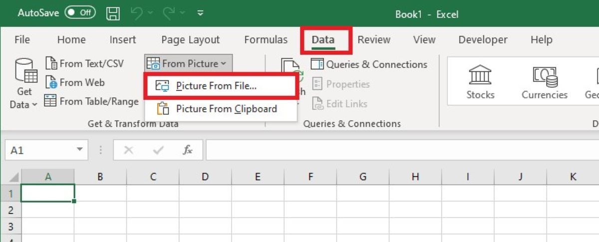 Menampilkan cara menggunakan data dari fitur gambar, gambar dari file di Excel