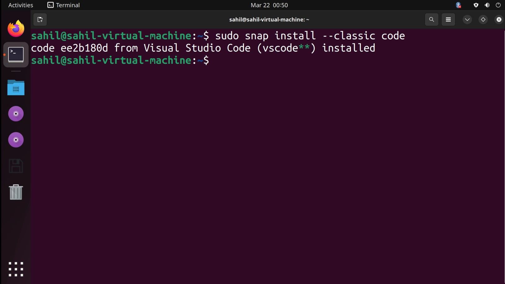 Ubuntu terminal window with code snippets 
