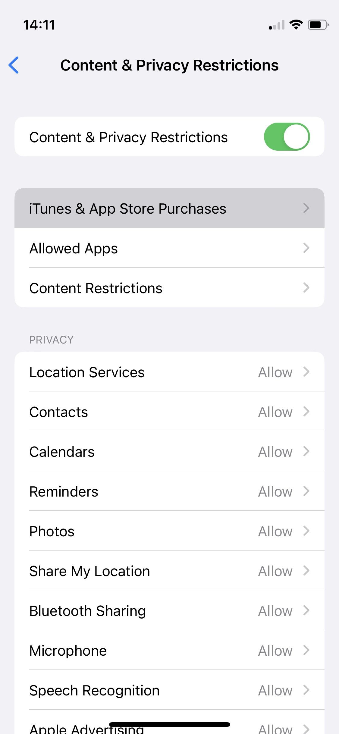 iOS Content & Privacy settings