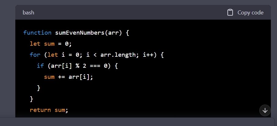 Javascript function to find sum of even numbers in an array