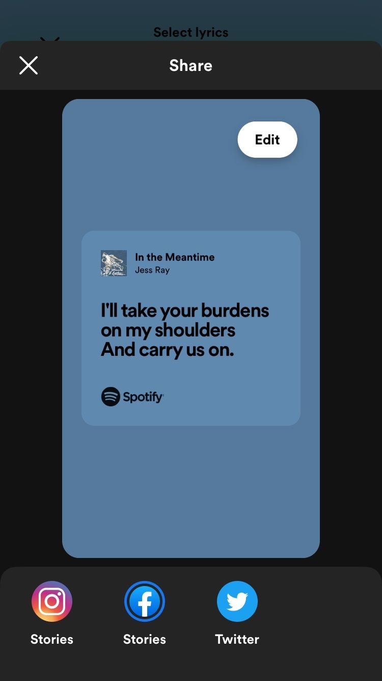 jess ray's in the meantime song lyrics previewd for sharing on Spotify mobile app