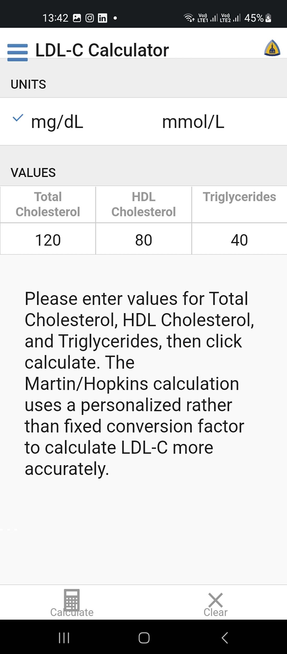 Record cholesterol levels in the Cholesterol tracker app
