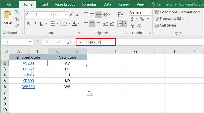 Hàm LEFT trong Excel