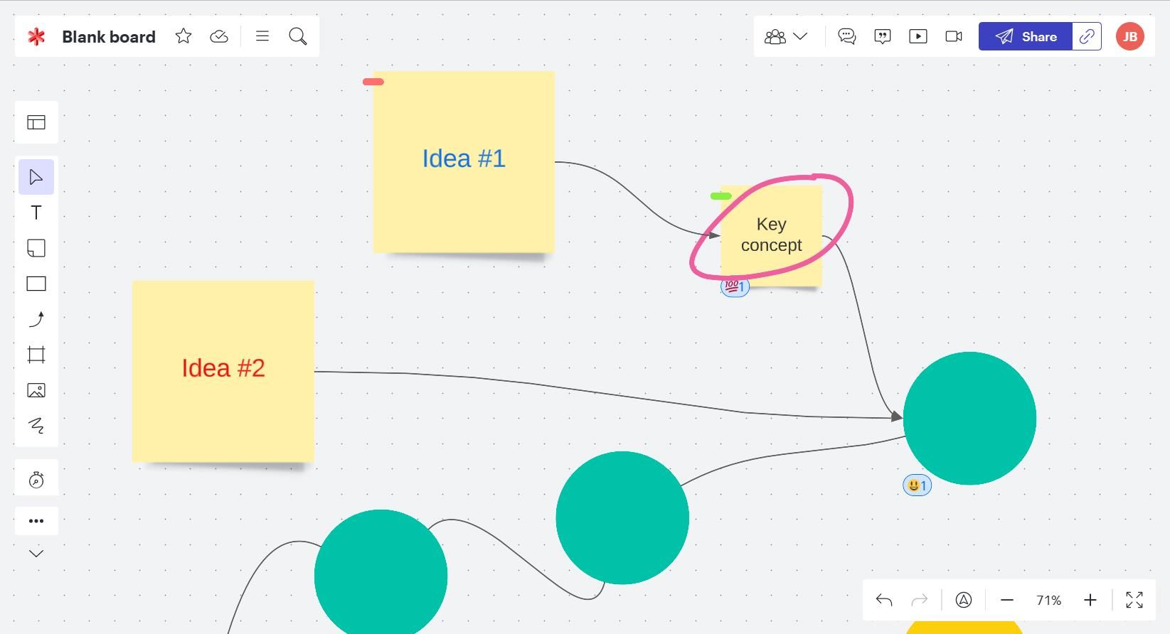 Lucidspark canvas with annotated sticky notes