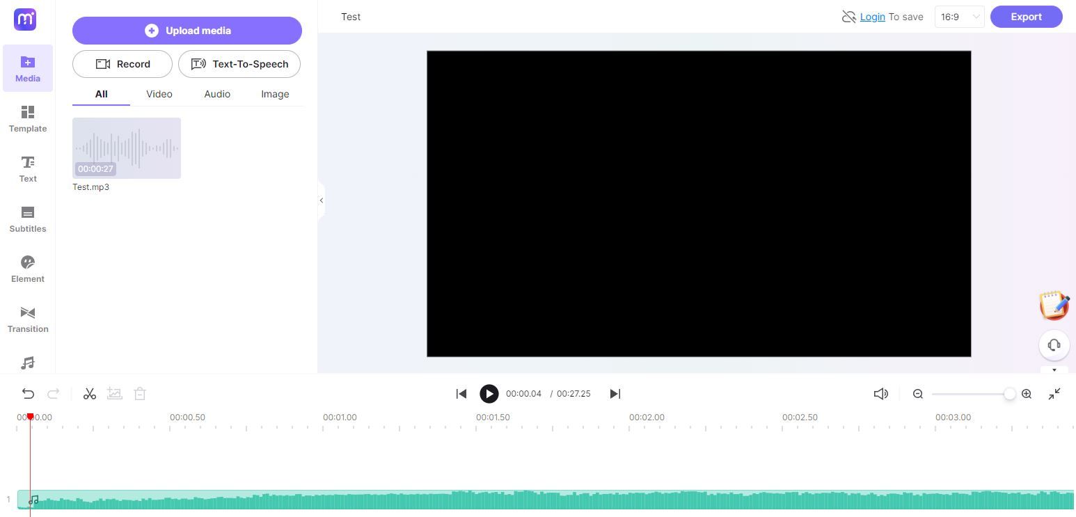 A Screenshot of the Medio io Audio to Video Converter Landing Page