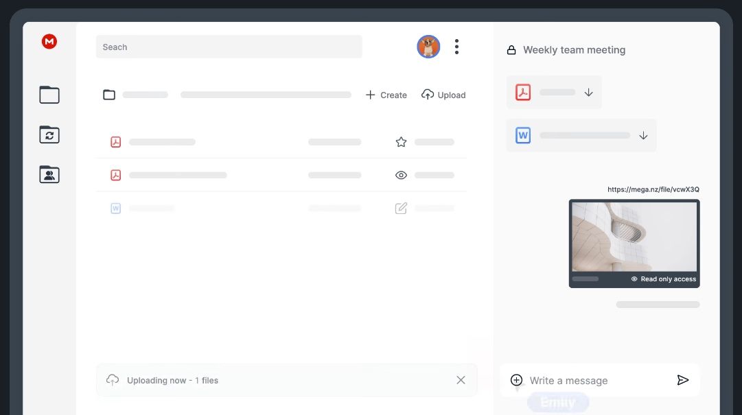 captura de tela da interface do usuário do mega armazenamento em nuvem