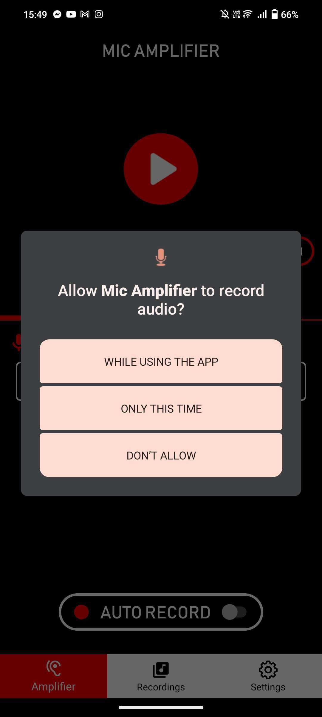 Mic Amplifier on Android permissions
