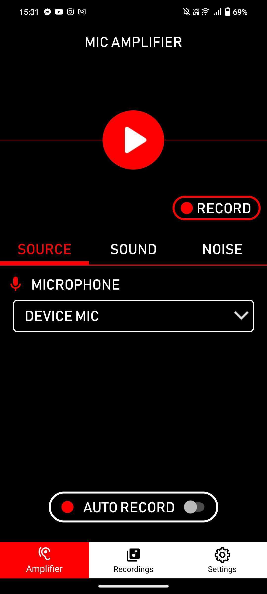 Mic Amplifier on Android source tab