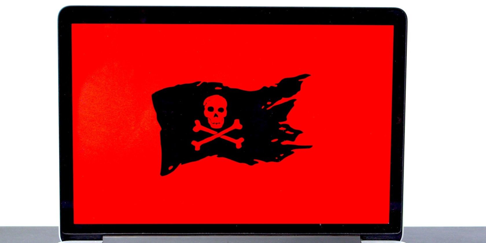 Laptop screen displaying a pirate flag