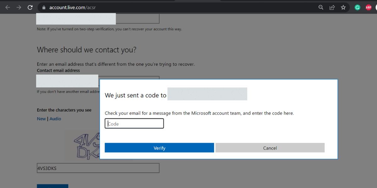 Microsoft Account Recovery Form 2