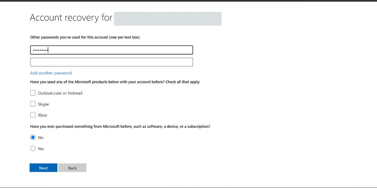 Microsoft Account Recovery Form 4