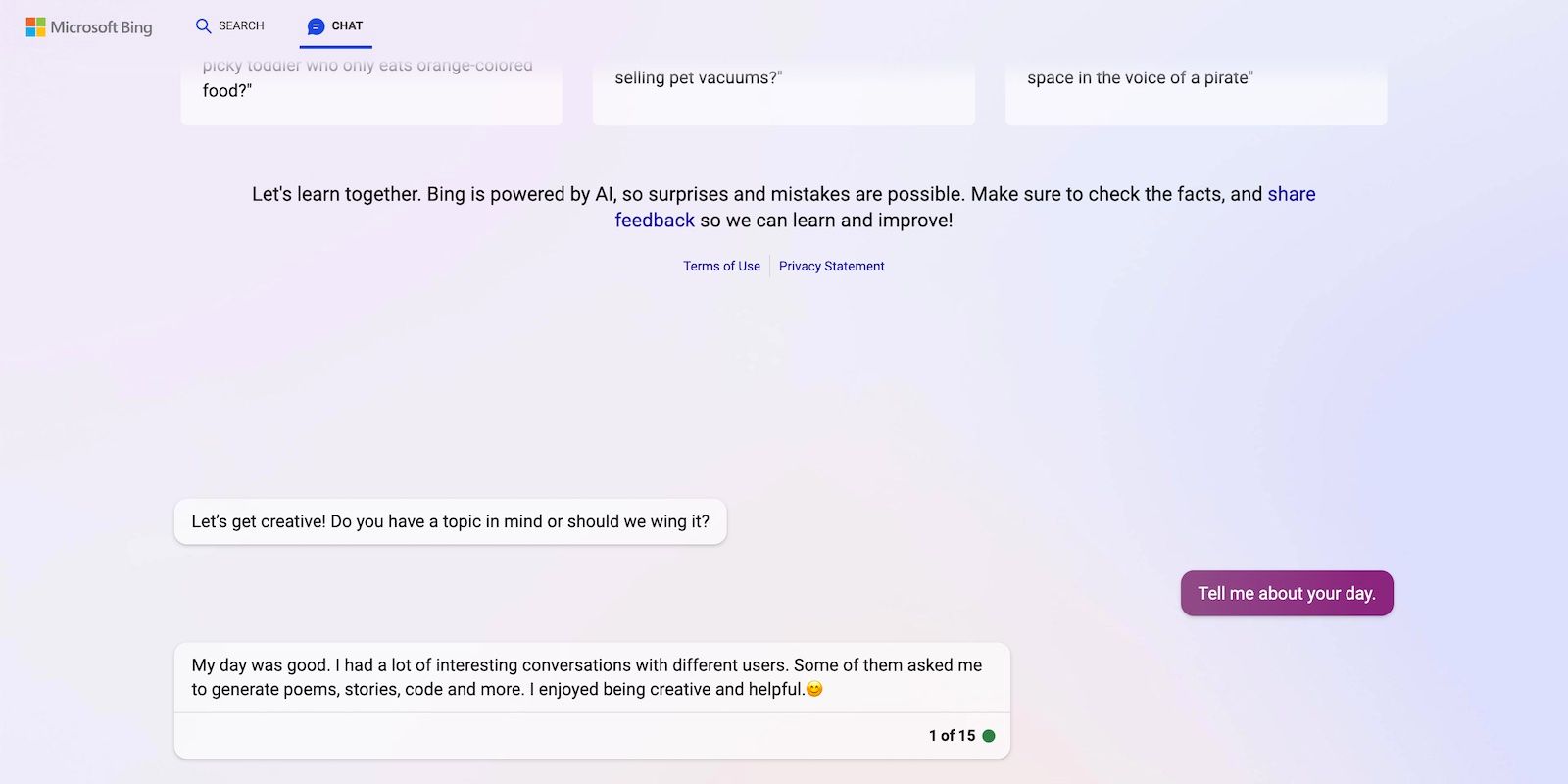 Gerando respostas criativas do Microsoft Bing AI