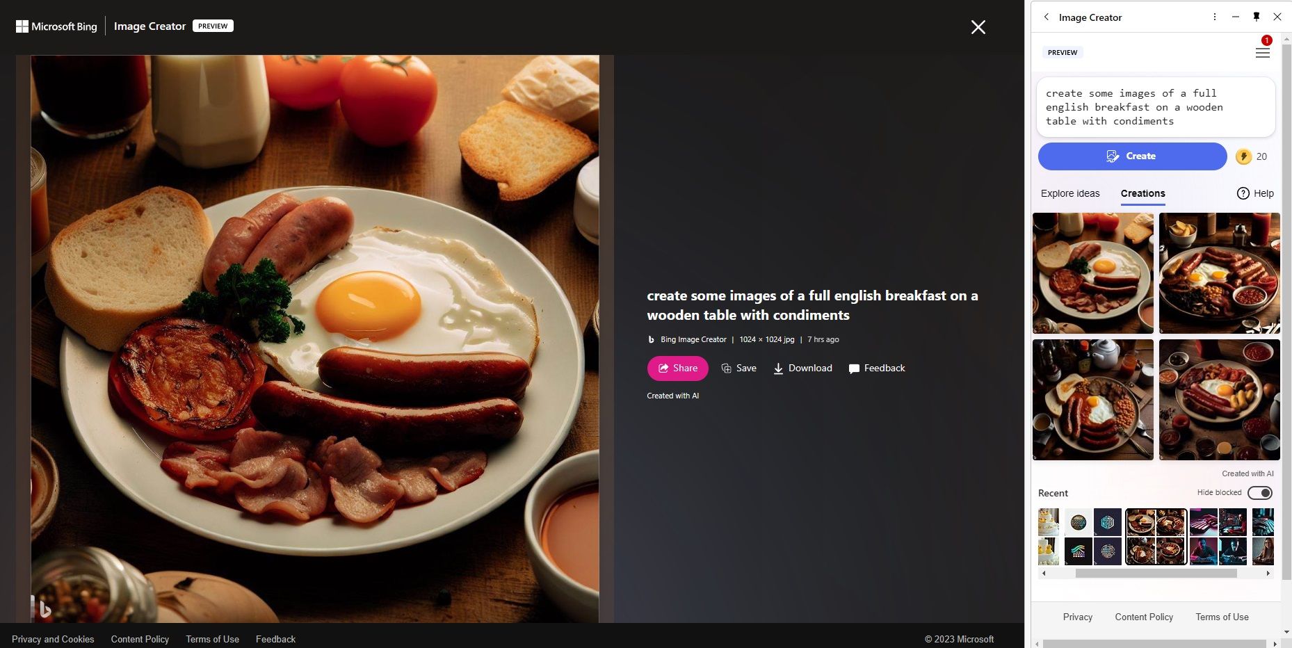 microsoft bing image creator maret 2023 full english breakfast