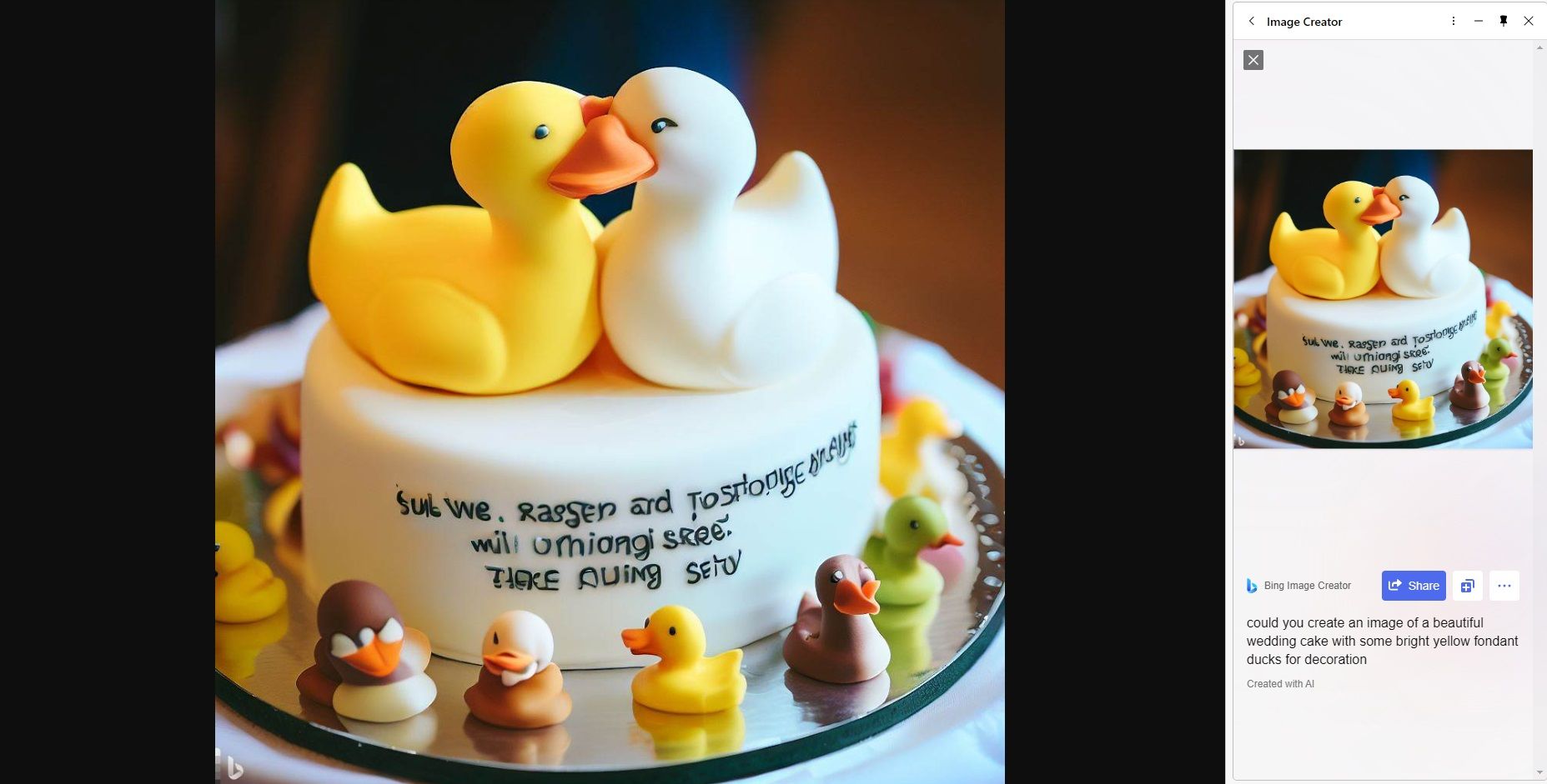 microsoft bing image creator maret 2023 kue pernikahan dengan bebek