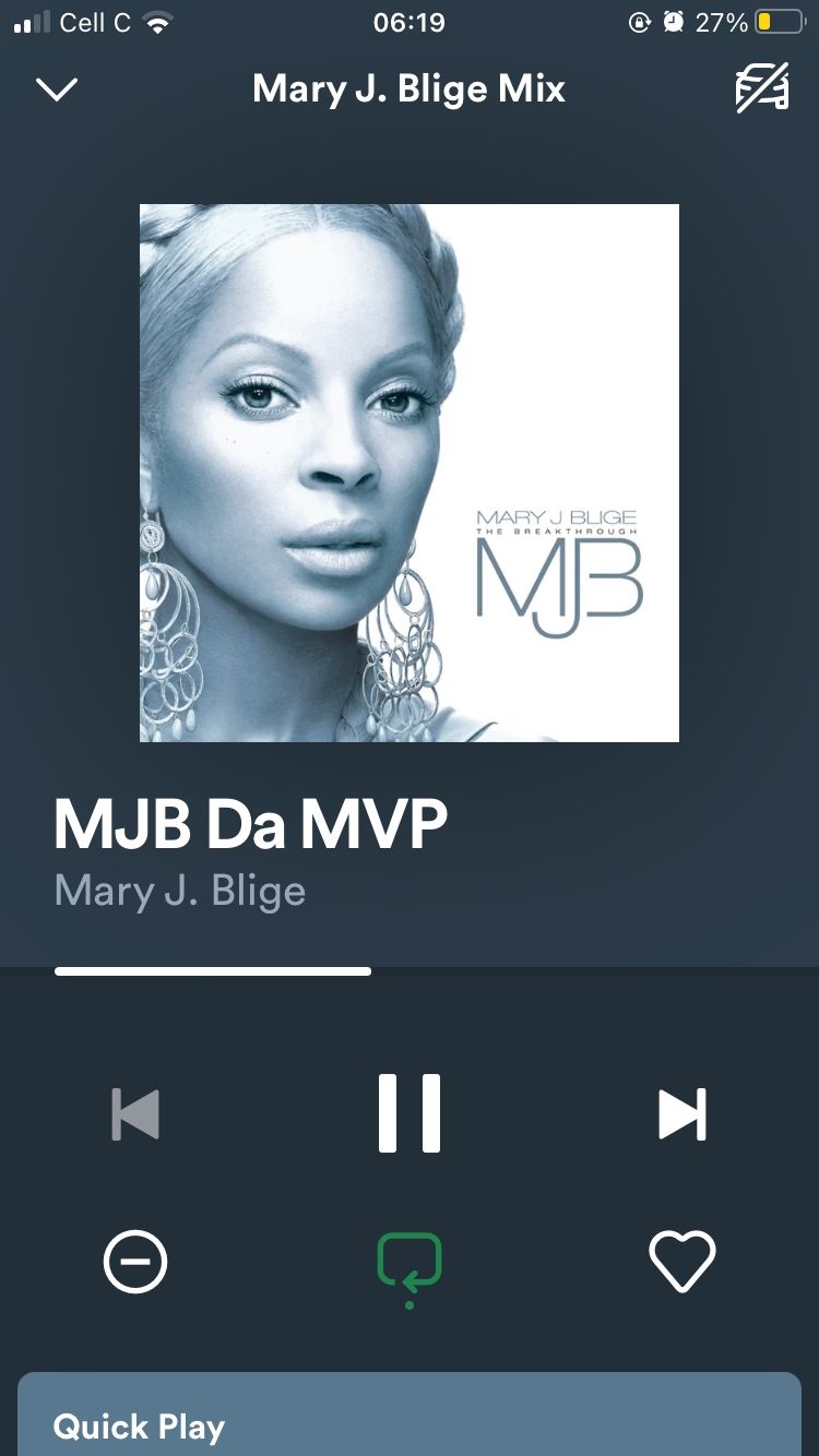 mobile screenshot of MJB mix in Spotify car mode