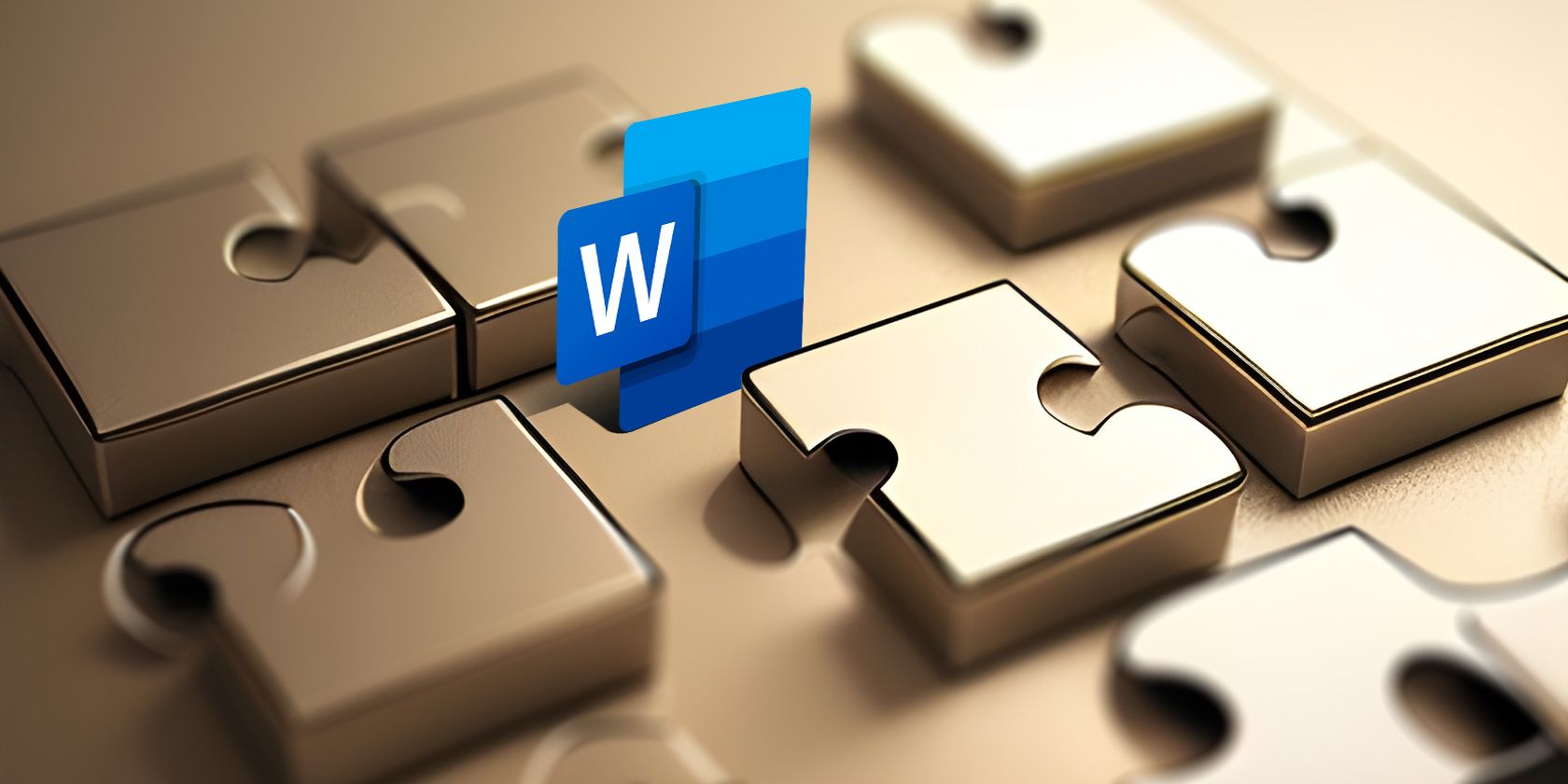 Microsoft Word icon among golden puzzle pieces