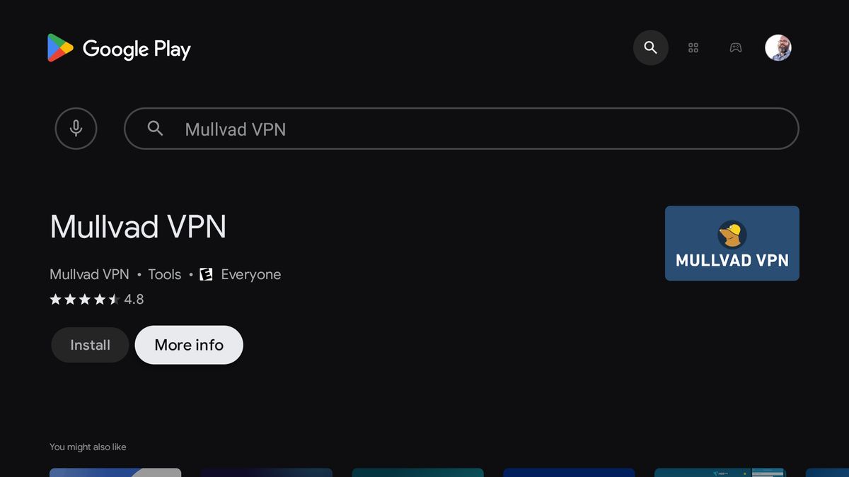Mullvad VPN on Google Play on a Google TV device